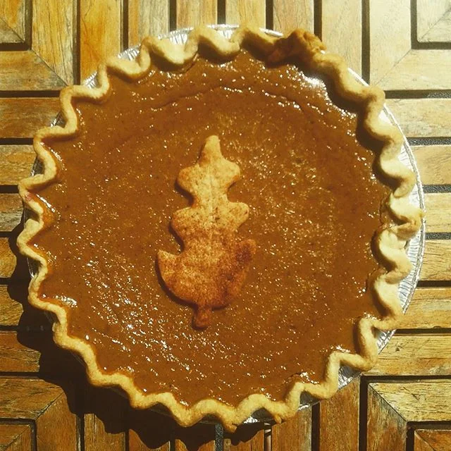 A pumpkin pie displayed by Wanda’s Pie in the Sky