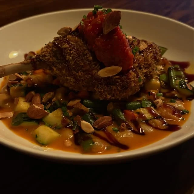 A plated dish with vegetables and sauce at The Beech Tree