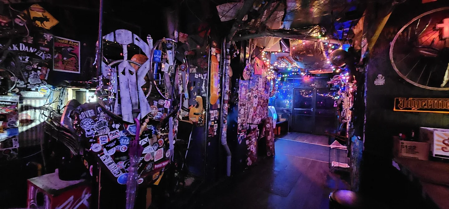 Found objects and colourful lights inside Bovine Sex Club