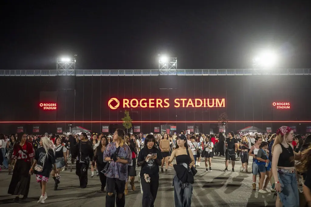 Outdoor stage and grandstands at Rogers Stadium in Downsview