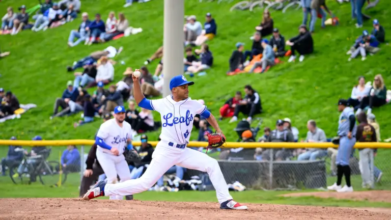 Toronto Maple Leafs baseball players during a game at Christie Pits
