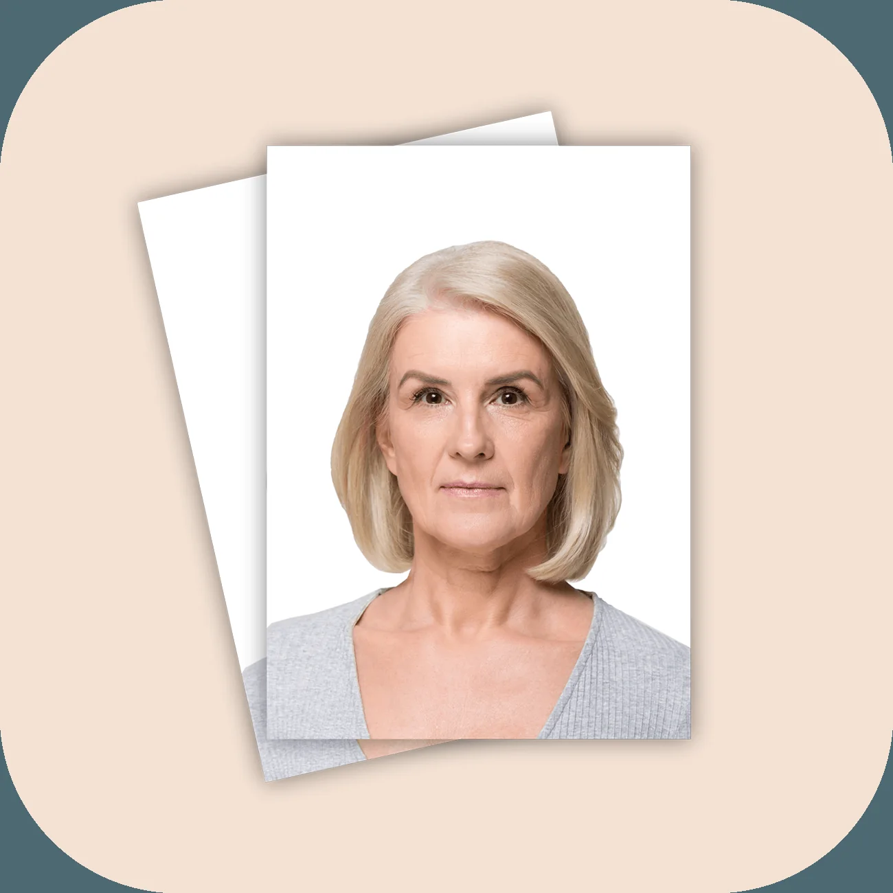 A sample printed portrait of a woman from Annex Photo’s ID-photo service