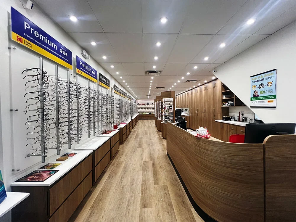 Frame displays and consultation desks at Kodak Lens Broadview Eyecare