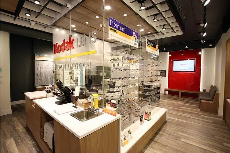 Kodak Lens display cases in its Toronto optical shop