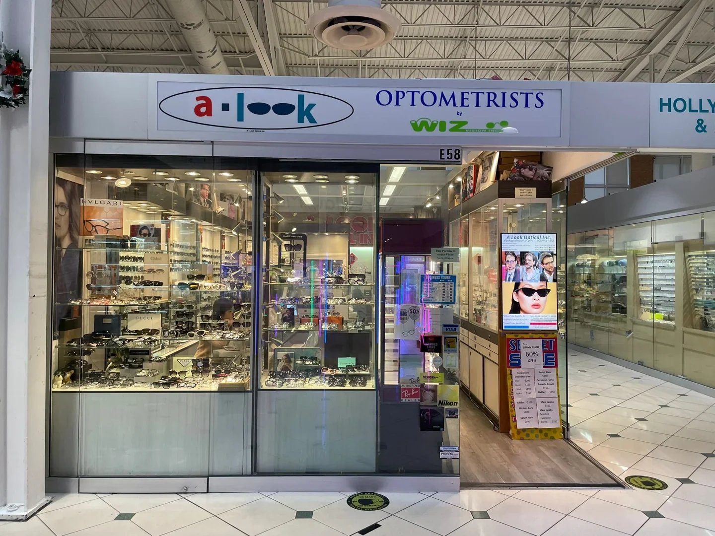 The entrance and frame displays at A-Look Optical in Pacific Mall