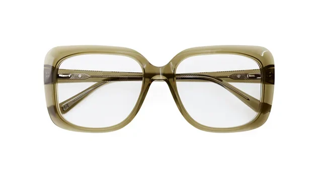 An olive-coloured Specsavers frame shown from the front