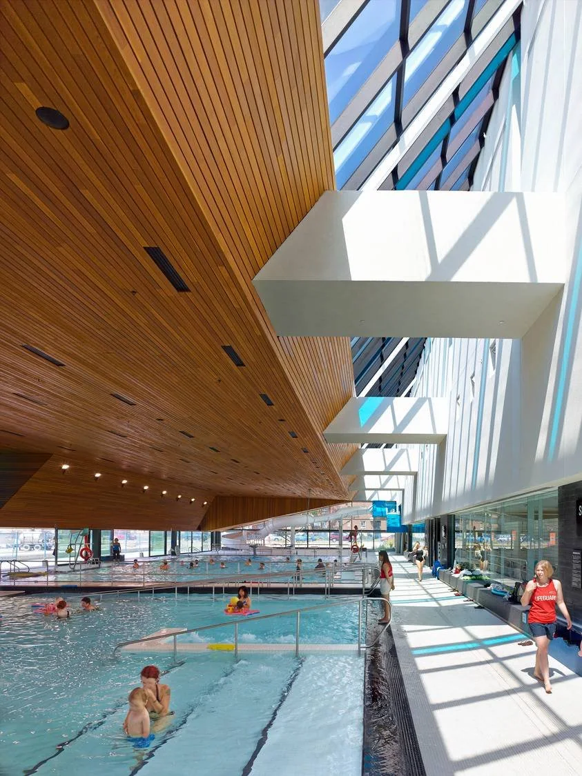 Poolside space and windows at Pam McConnell Aquatic Centre