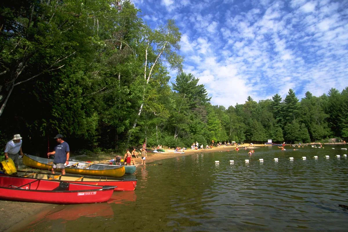 Canoes and kayaks beside Silent Lake