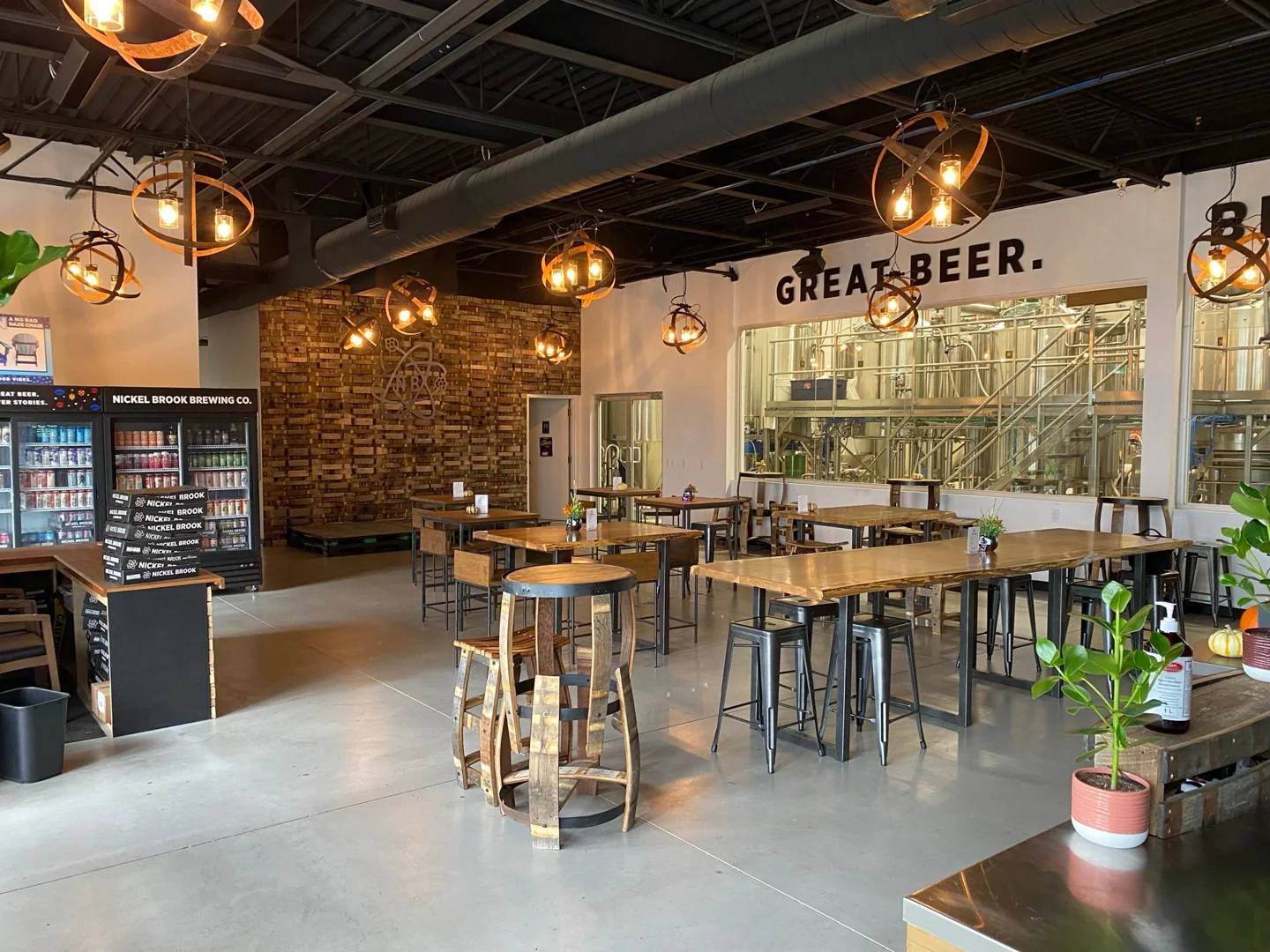Seating and brewing tanks at Nickel Brook Etobicoke