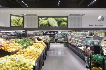 Produce displays inside a Toronto Metro supermarket
