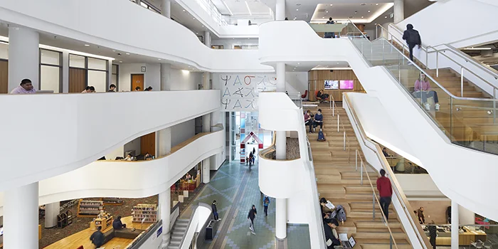 The open atrium and study areas at North York Central Library