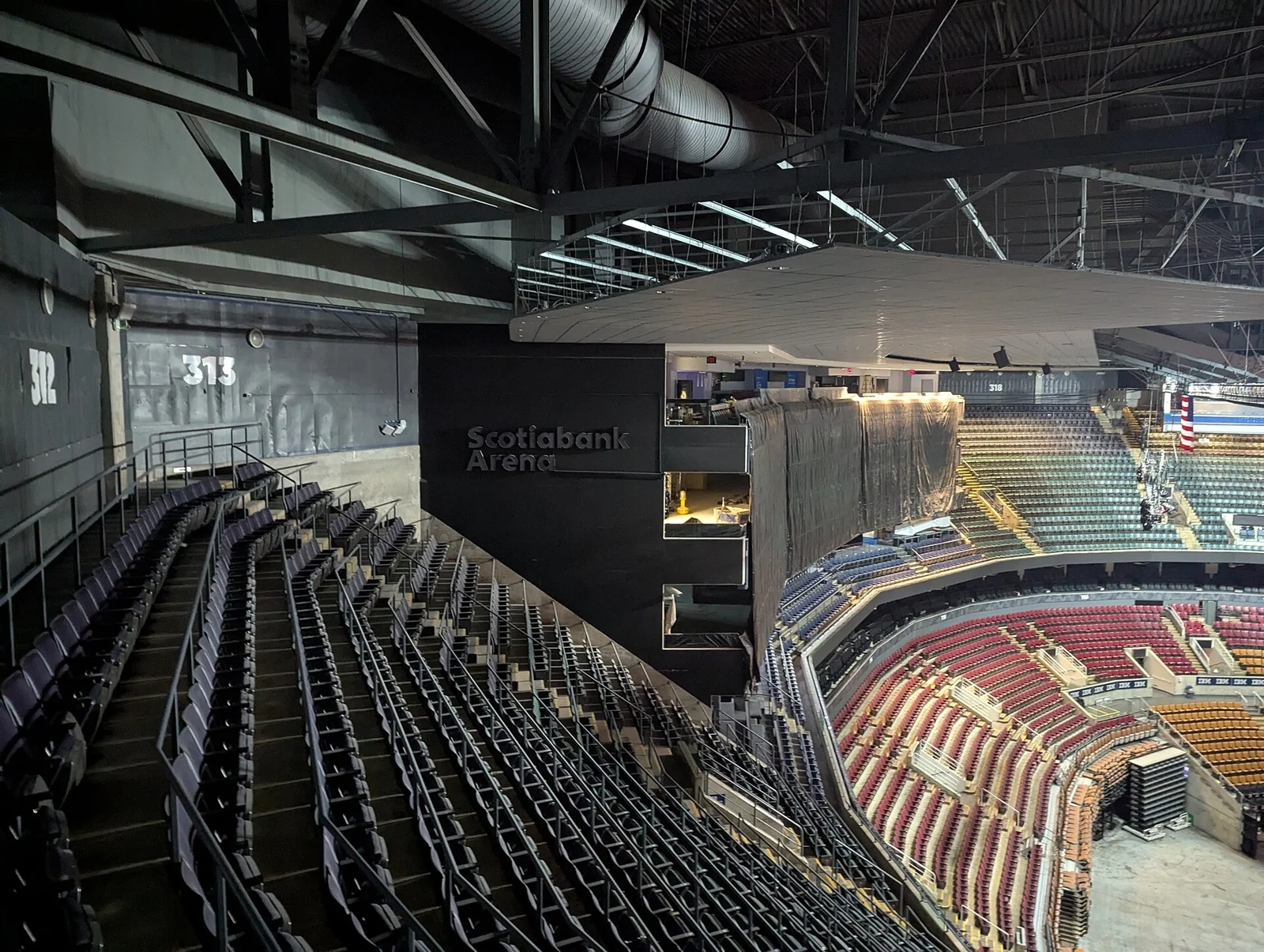 Seats and an upper-level view inside Scotiabank Arena
