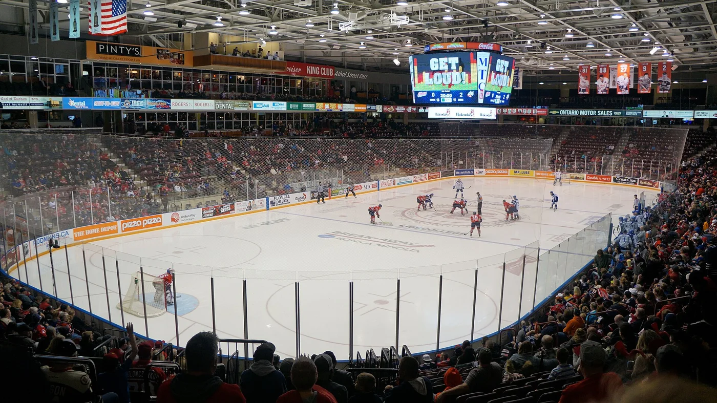 A hockey game inside Tribute Communities Centre in Oshawa