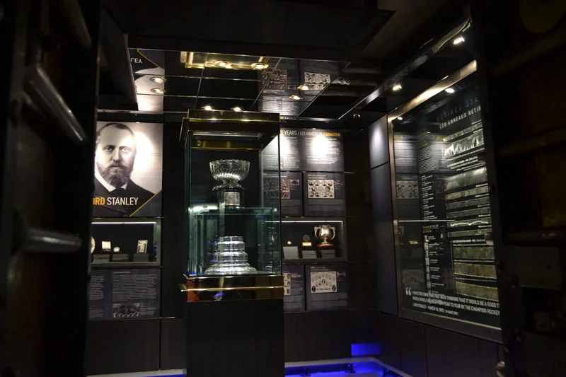 Displays inside Lord Stanley’s Vault at the Hockey Hall of Fame