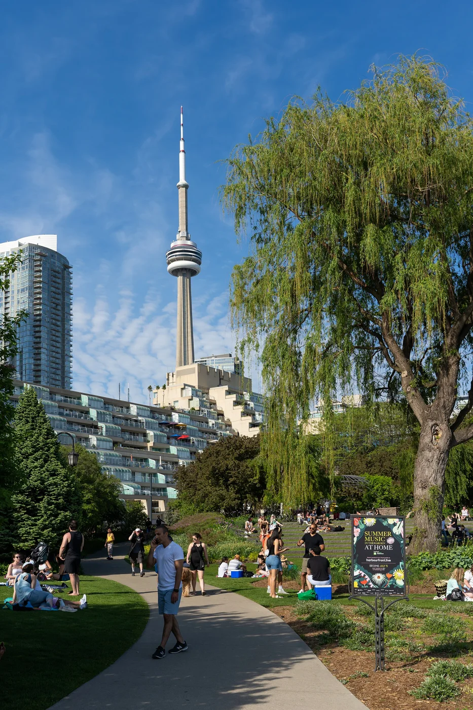 A path and planting beds in Toronto Music Garden