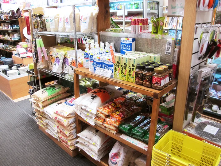 Shelves of Japanese ingredients inside Sanko