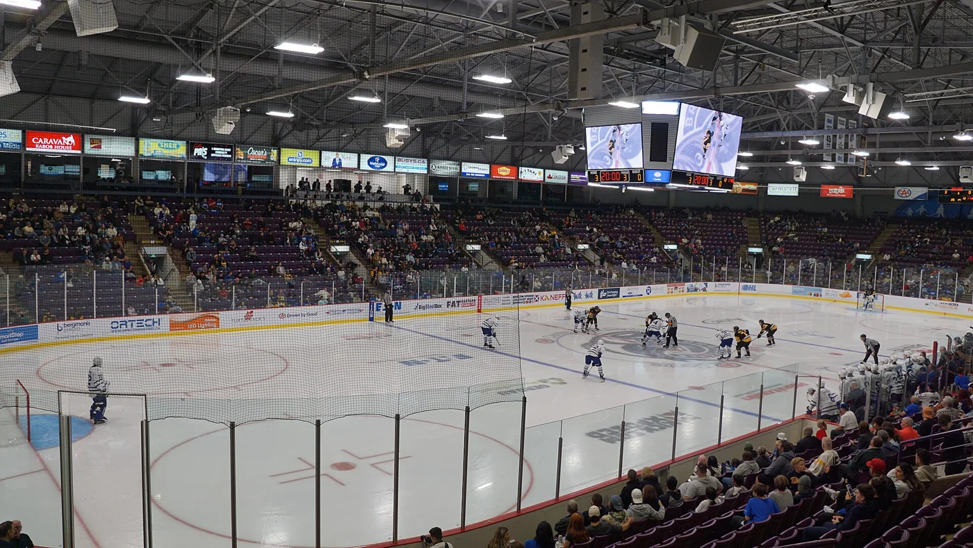 Hockey spectators and rink at CAA Centre in Brampton