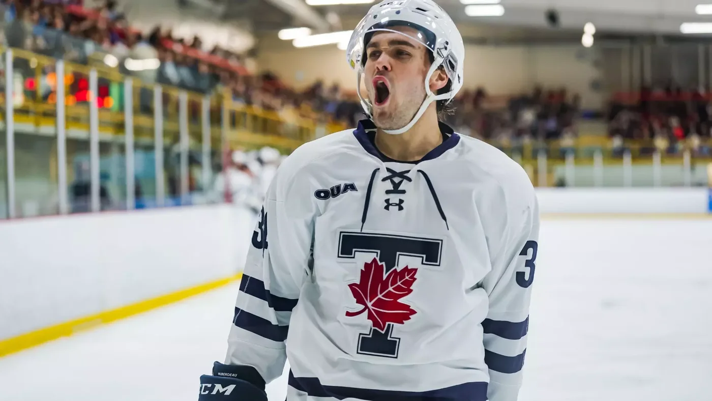 A University of Toronto Varsity Blues hockey player on the ice