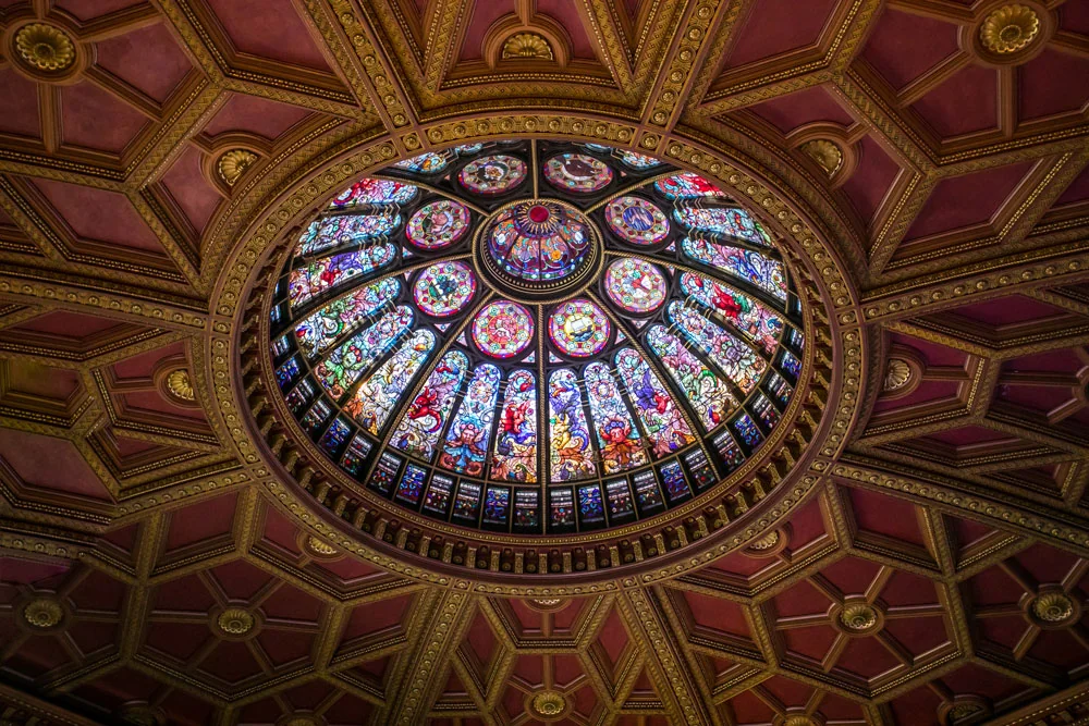 The stained-glass dome above the Hockey Hall of Fame Great Hall