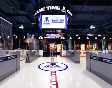 Interactive hockey shooting lanes at the Hockey Hall of Fame