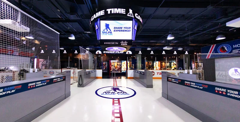 Interactive hockey shooting lanes at the Hockey Hall of Fame