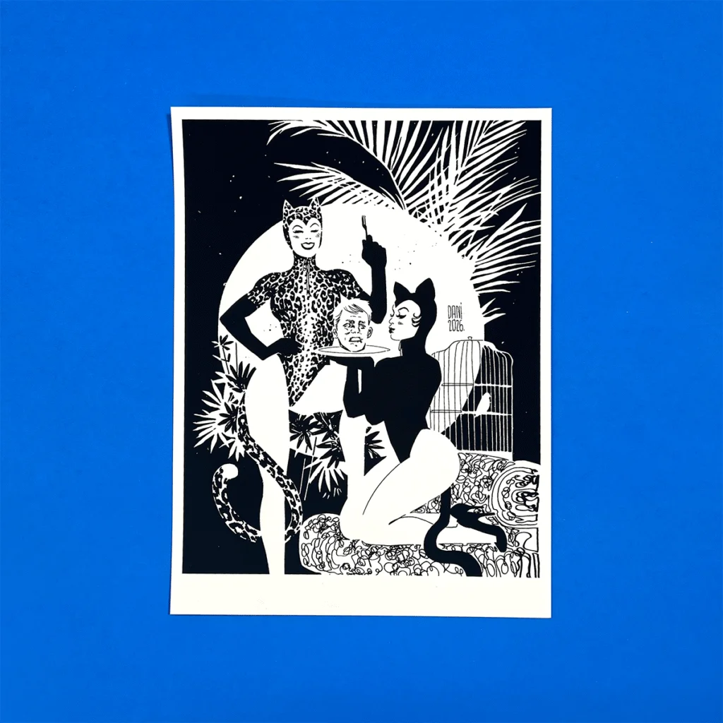 A black-and-white art print shown by Kid Icarus