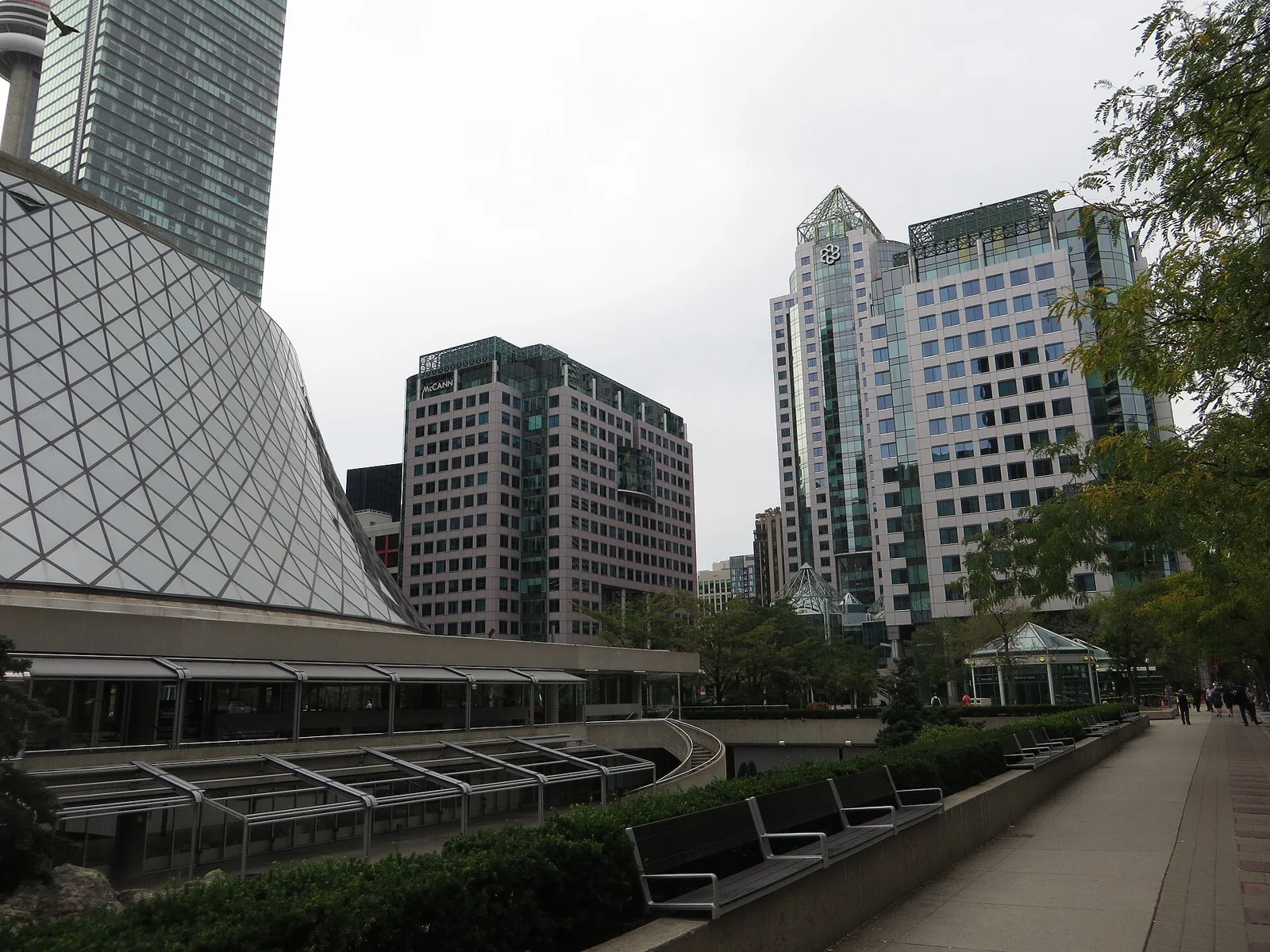 The curved glass exterior of Roy Thomson Hall in Toronto