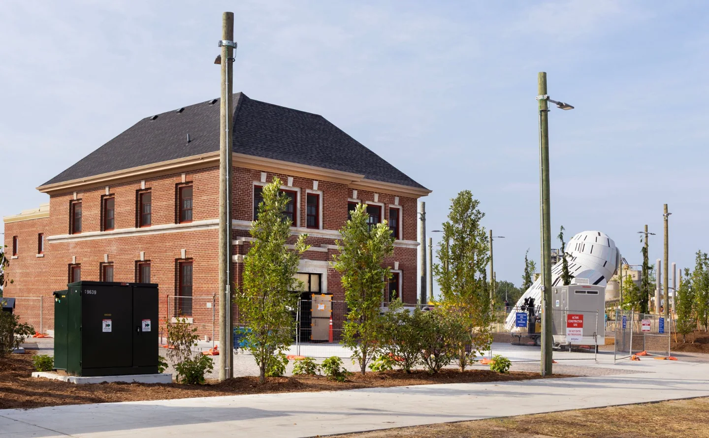 The restored brick Old Fire Hall 30 at Biidaasige Park