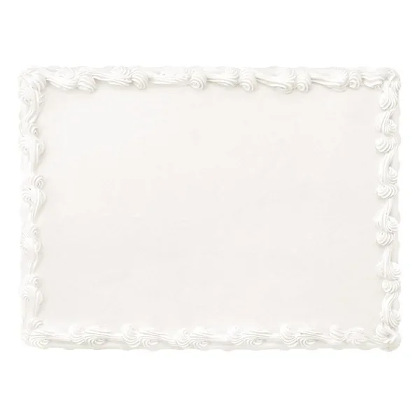 Costco’s plain white rectangular cake before a personalised message