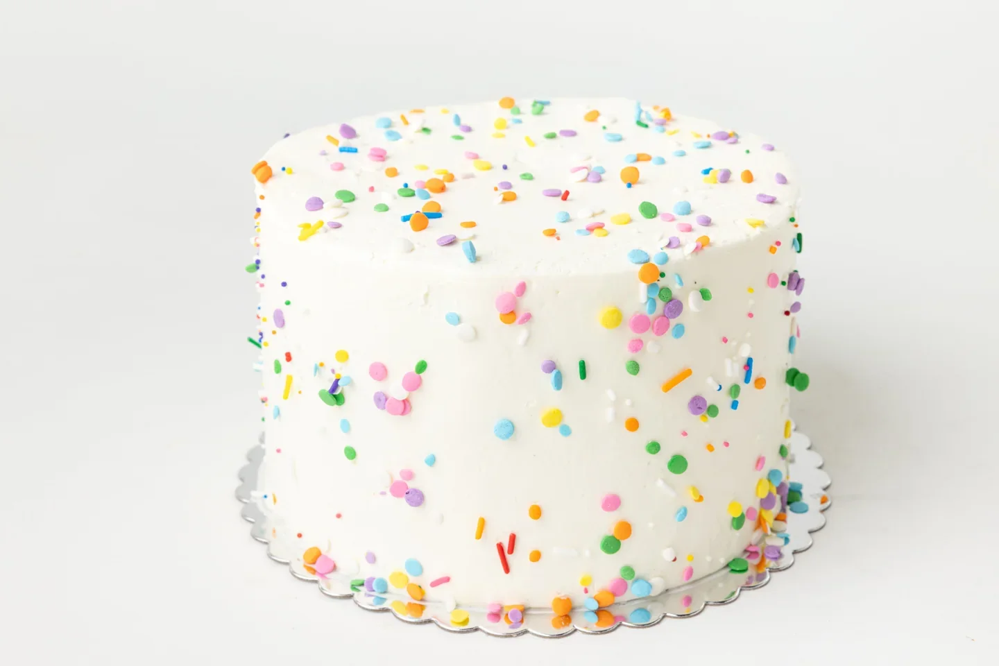 Phipps Really Vanilly cake with white buttercream and colourful sprinkles