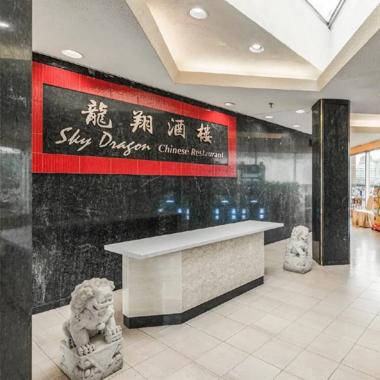 Sky Dragon’s entrance counter and sign inside Dragon City Mall