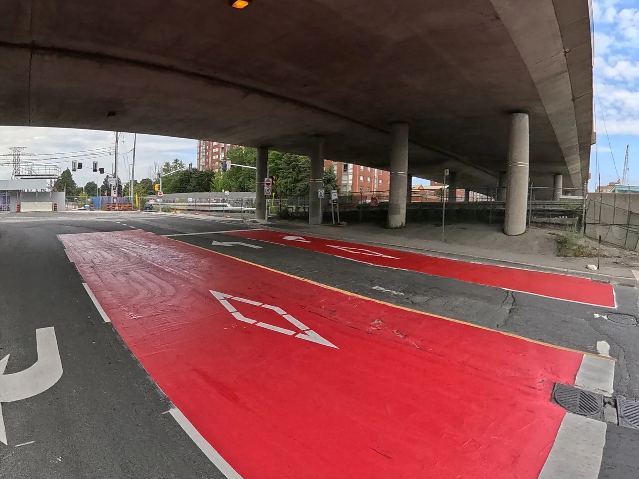 Red bus priority lanes at the Kennedy connection in August 2026