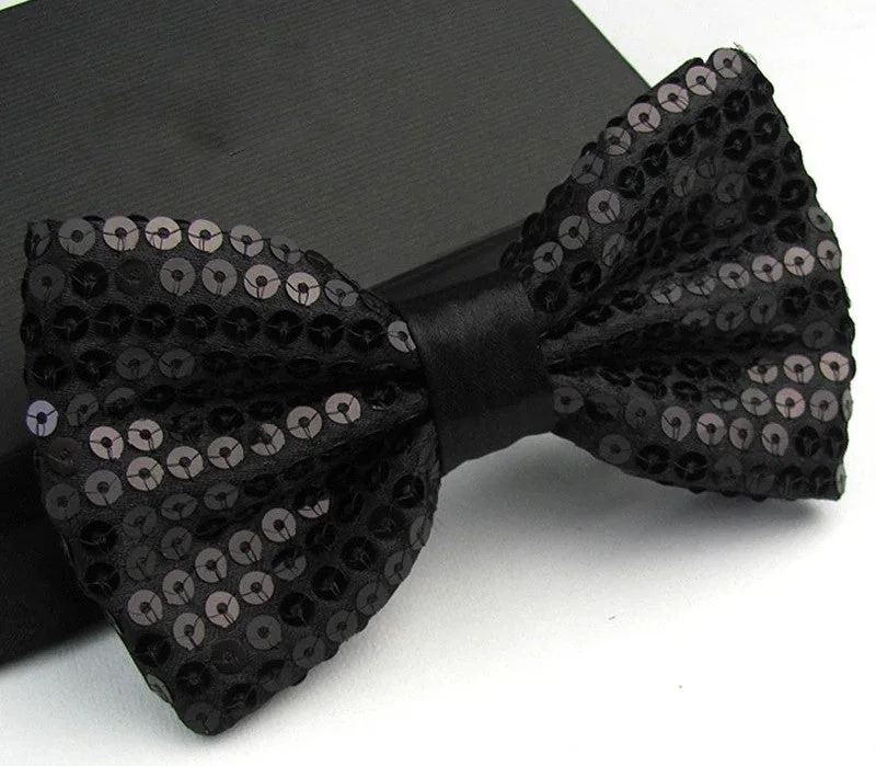 Product photograph showing sequin bow tie black