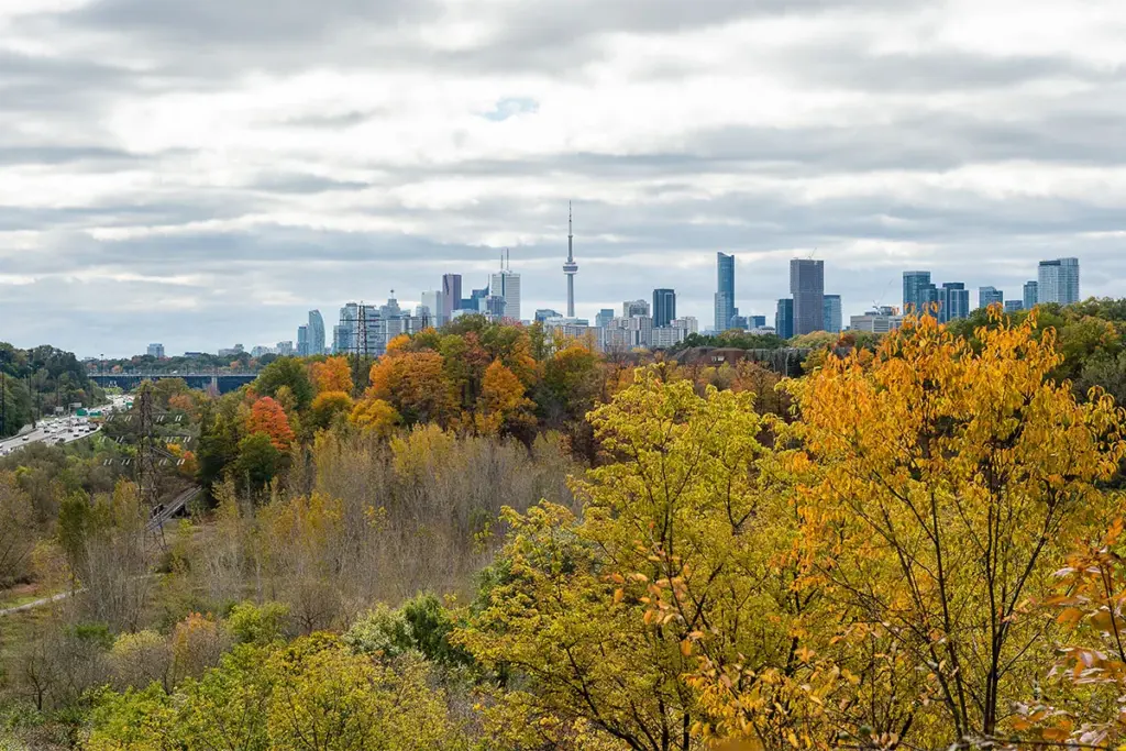 View of Toronto skyline, looking south from Crothers Woods
