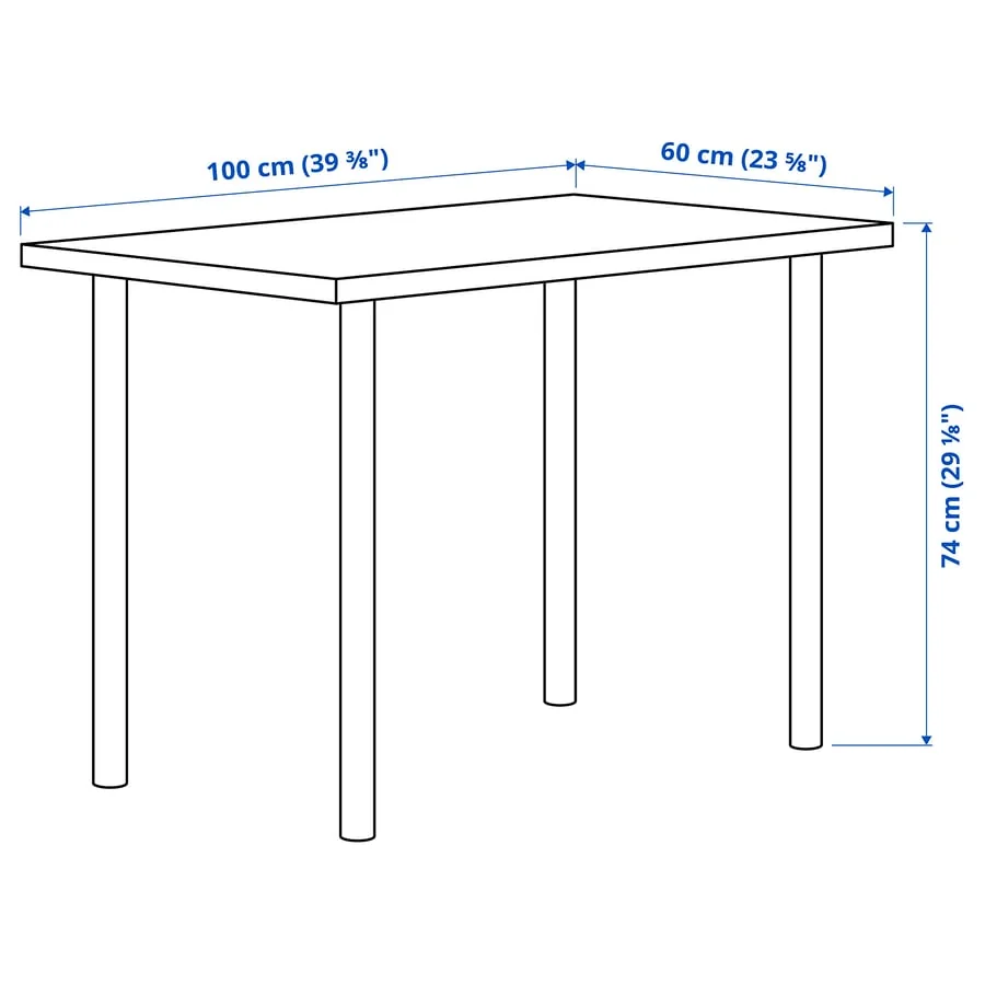 Diagram showing a desk 100 centimetres wide and 60 centimetres deep
