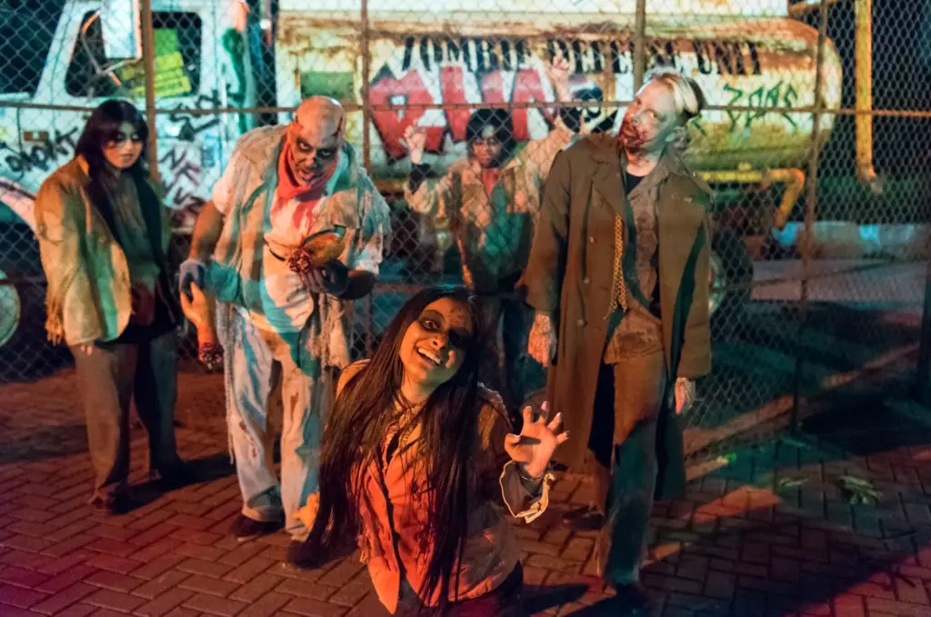 A group of costumed scare performers at Wonderland