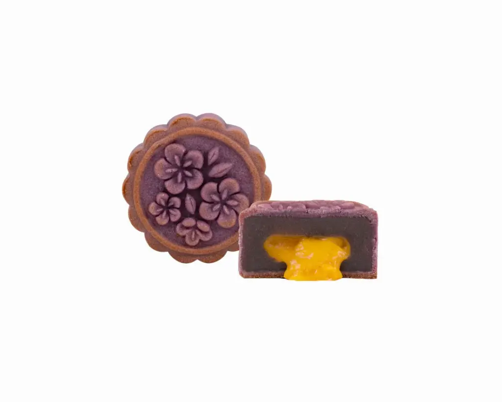 Purple ube mooncake with a salted-yolk centre