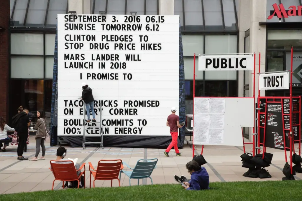 Public Trust’s large promise board and participants in Boston in 2016