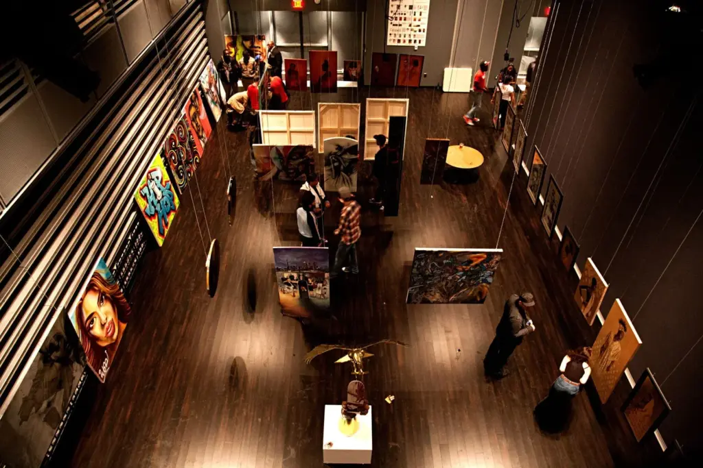 Visitors viewing an exhibition inside Daniels Spectrum