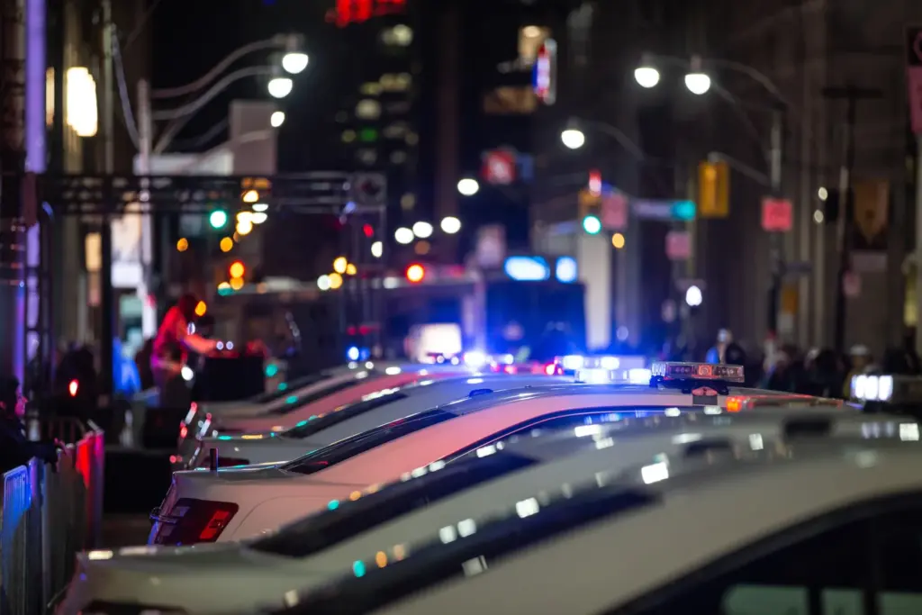 Police-car lights in an earlier presentation of On Flashing Lights