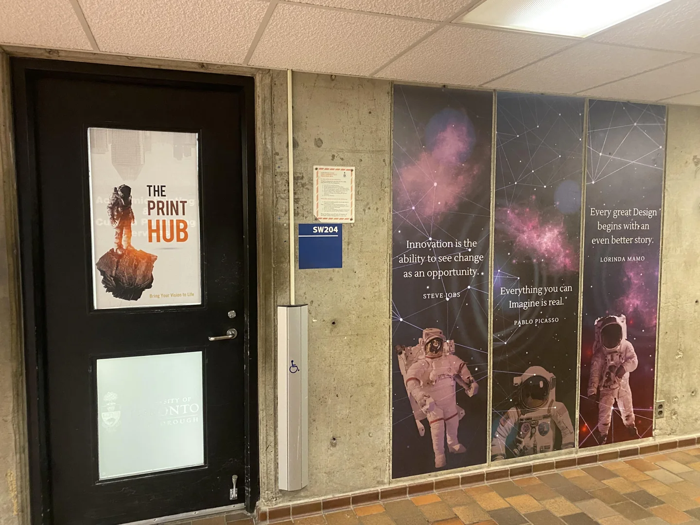Entrance doors to the UTSC Print Hub in the Science Wing