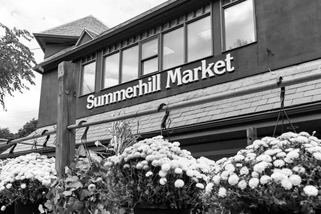 Black and white photograph of Summerhill Market in Rosedale
