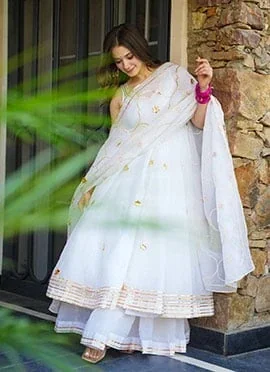 A white Cbazaar Anarkali and palazzo outfit