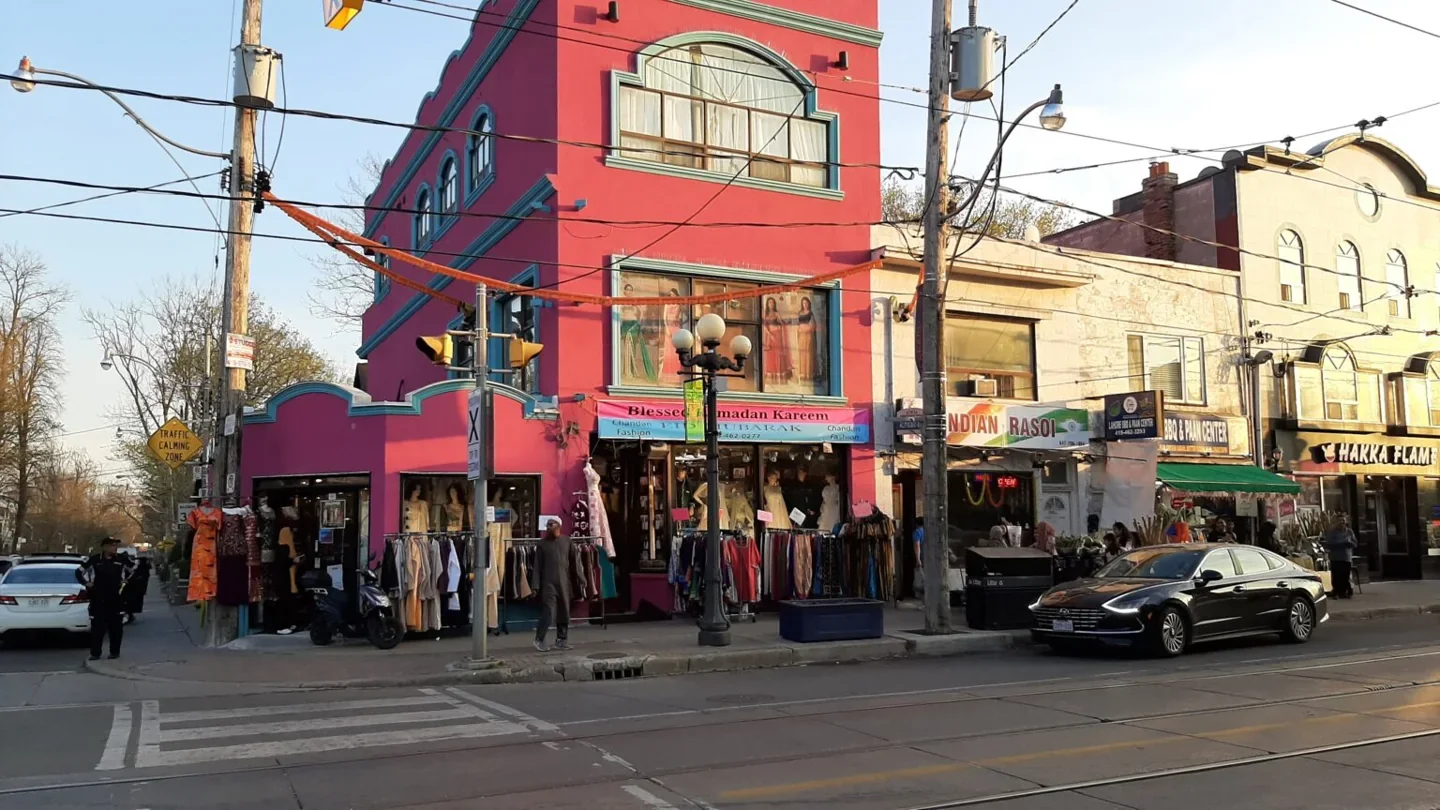 Chandan Fashion’s bright corner storefront on Gerrard Street East