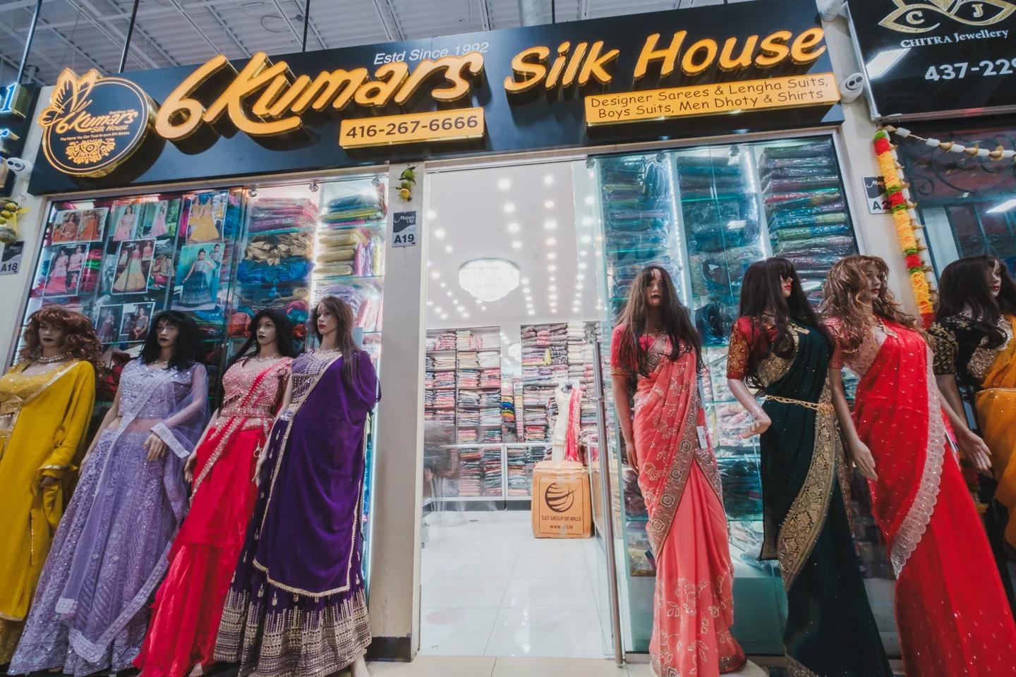 Mannequins and sarees at 6 Kumars Silk House in Majestic City