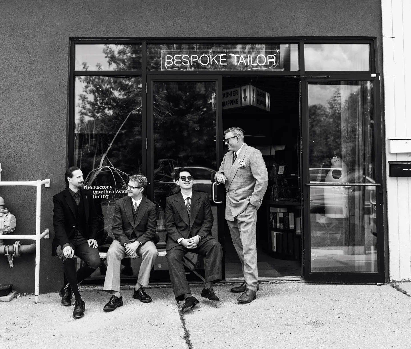 Philip Sparks team standing outside the tailoring shop