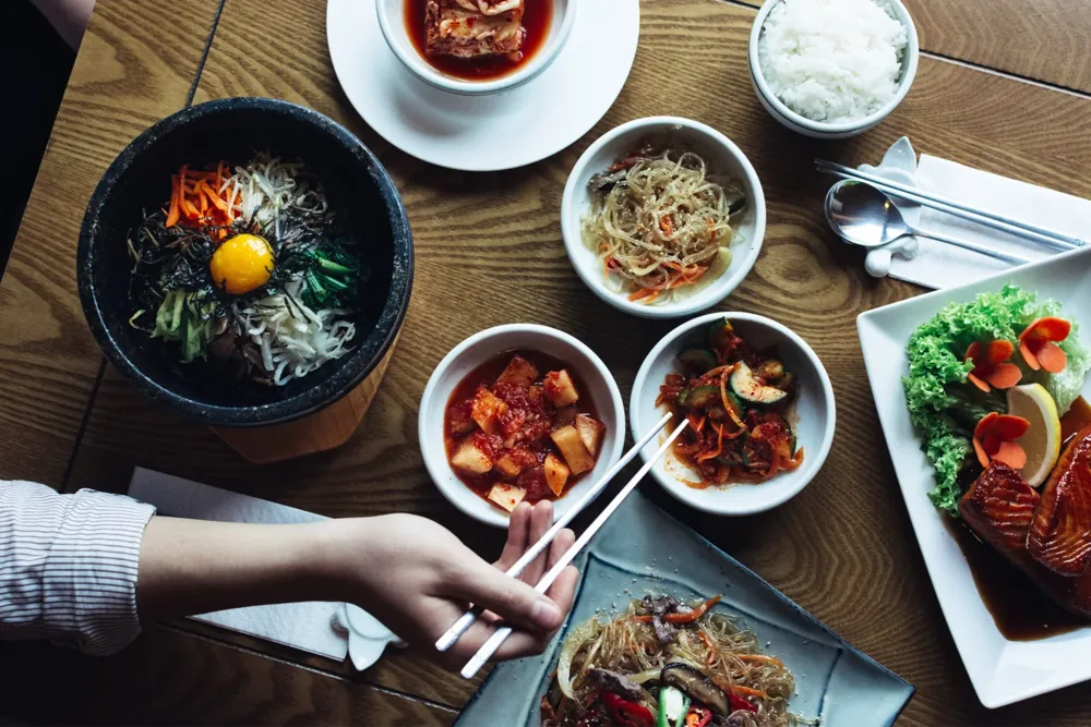 Korean dishes and small side plates from Doraji