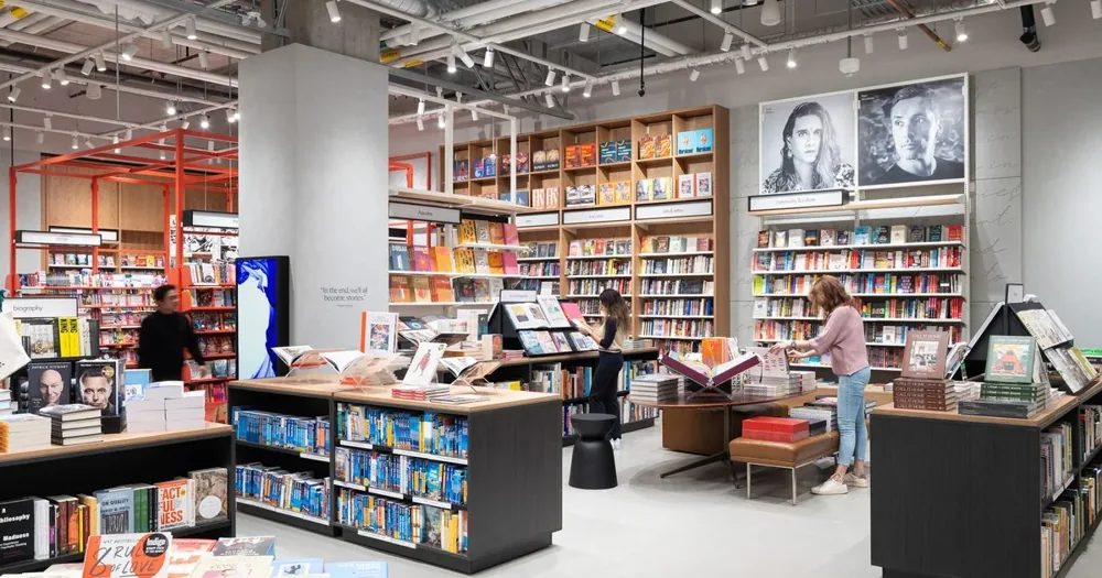 Bookshelves and display tables in Indigo at The Well