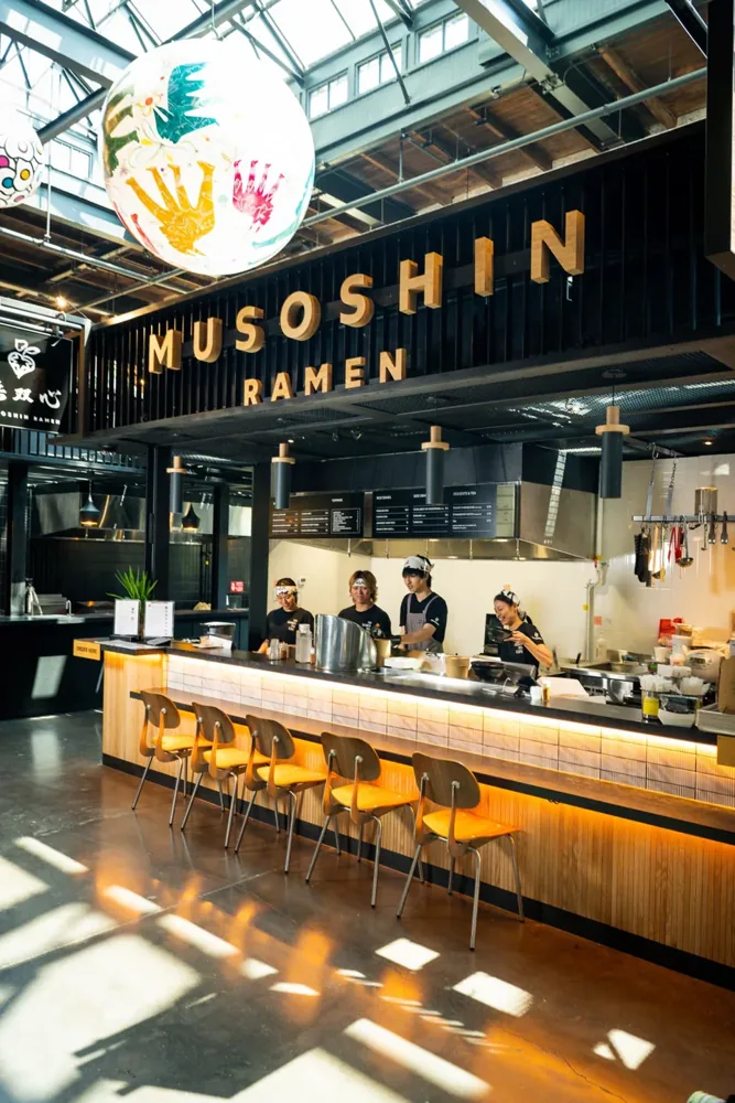 The illuminated Musoshin Ramen counter