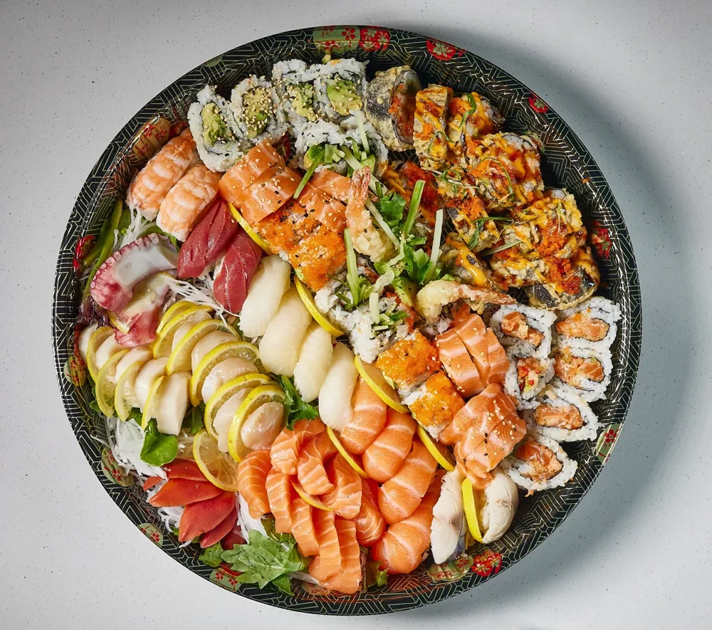A large platter of sushi from Ren Sushi